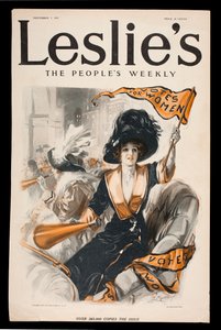 Stemrecht voor vrouwen, voorpagina van Leslies The Peoples Weekly, 7 november 1912 door Patrick J. Monahan